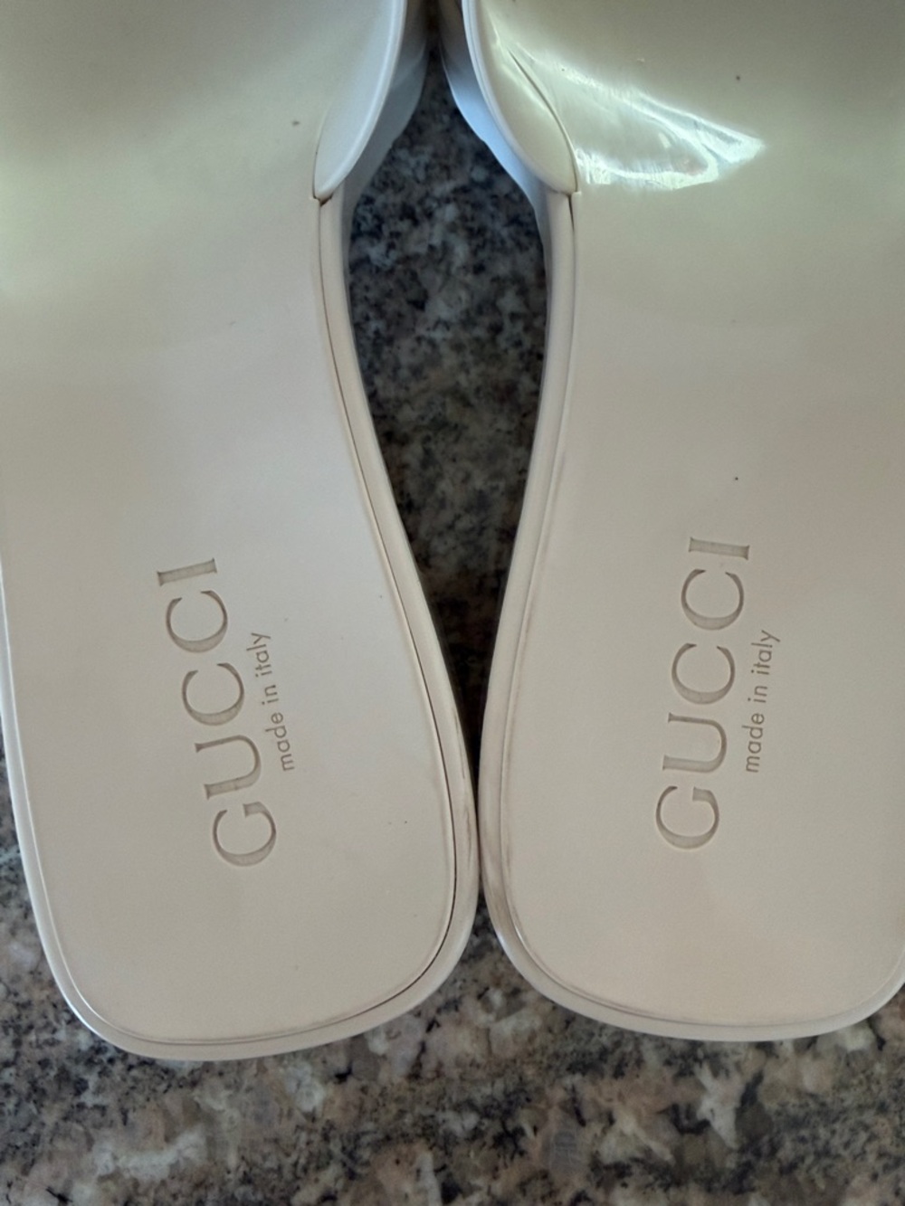 Gucci Women's Ivory Embossed Logo Slide Sandals - Picture 13 of 15